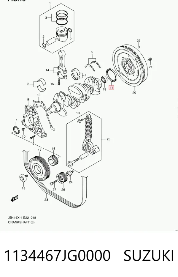 Retén de cigüeñal 1134467JG0000 Suzuki
