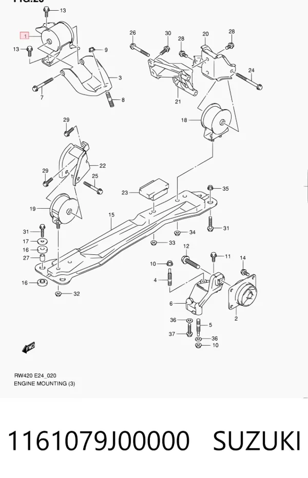 Soporte de motor derecho 1161079J00000 Suzuki