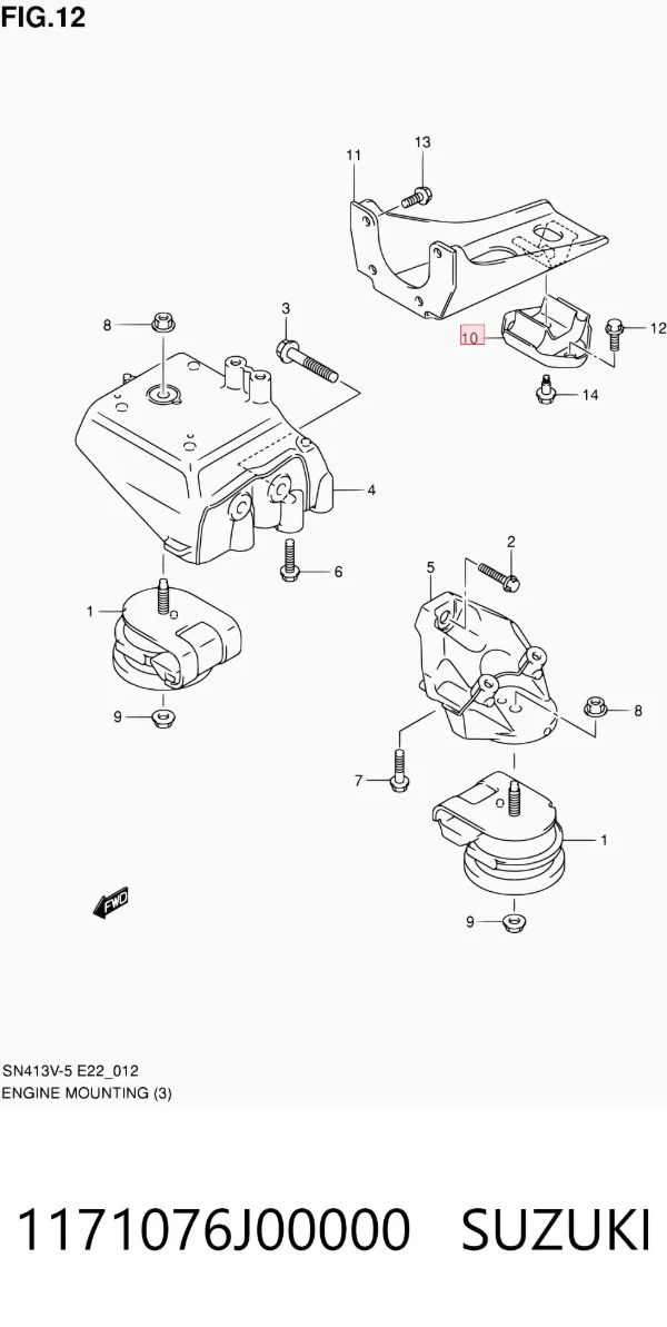 Soporte de motor trasero 1171076J00000 Suzuki