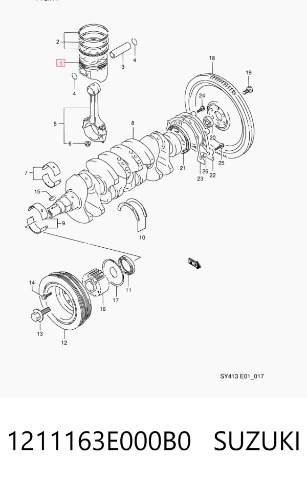 Aros de pistón para 1 cilindro, STD 1211163E000B0 Suzuki