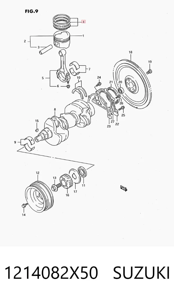 Aros de pistón para 1 cilindro, STD 1214082X50 Suzuki