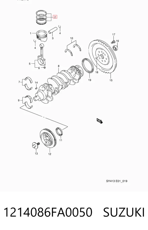 Juego de aros de pistón para 1 cilindro, sobremedida (+0,50 mm) 1214086FA0050 Suzuki