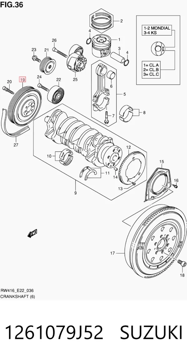 Polea de cigüeñal 1261079J52 Suzuki