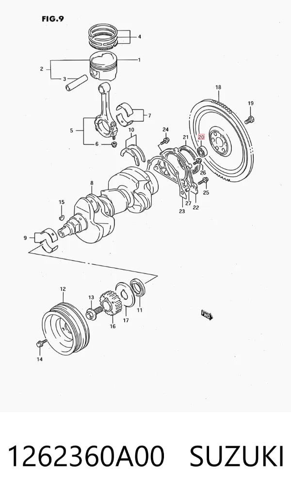 Cojinete piloto del cigüeñal 1262360A00 Suzuki