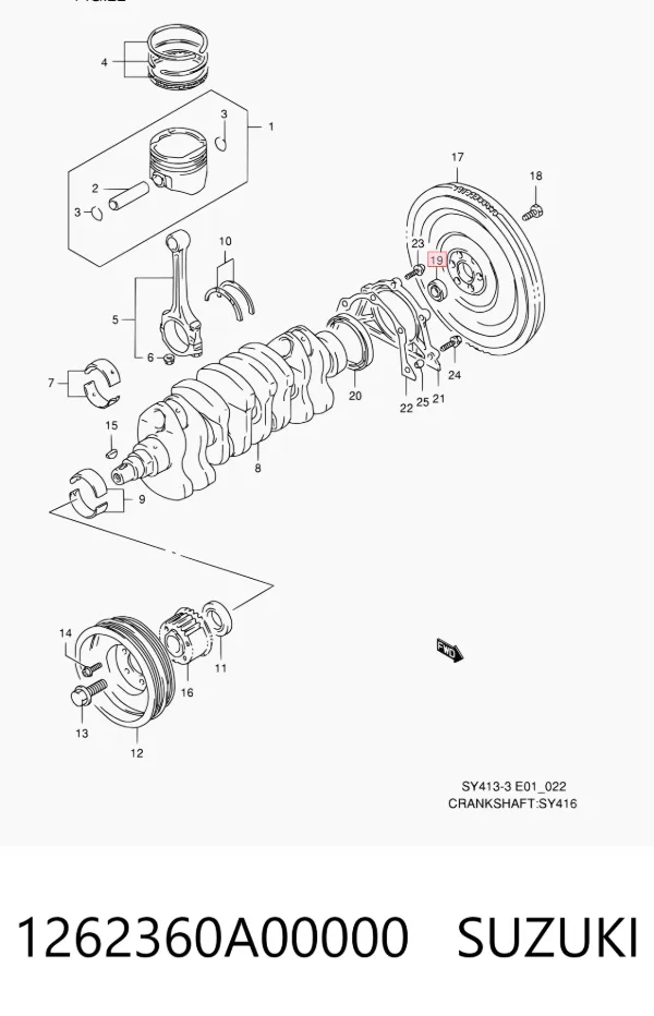 Cojinete piloto del cigüeñal 1262360A00000 Suzuki