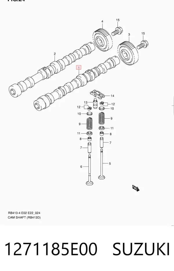 Árbol de levas de escape 1271185E00 Suzuki