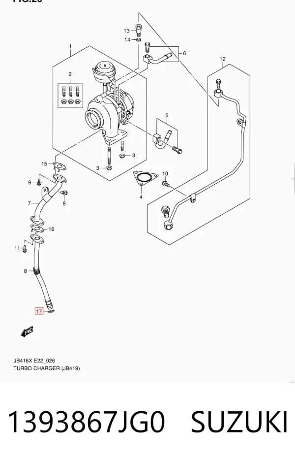 Junta de manguera de drenaje de aceite de turbina 1393867JG0 Suzuki