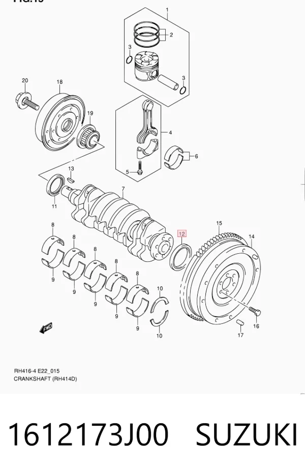 Retén de cigüeñal 1612173J00 Suzuki