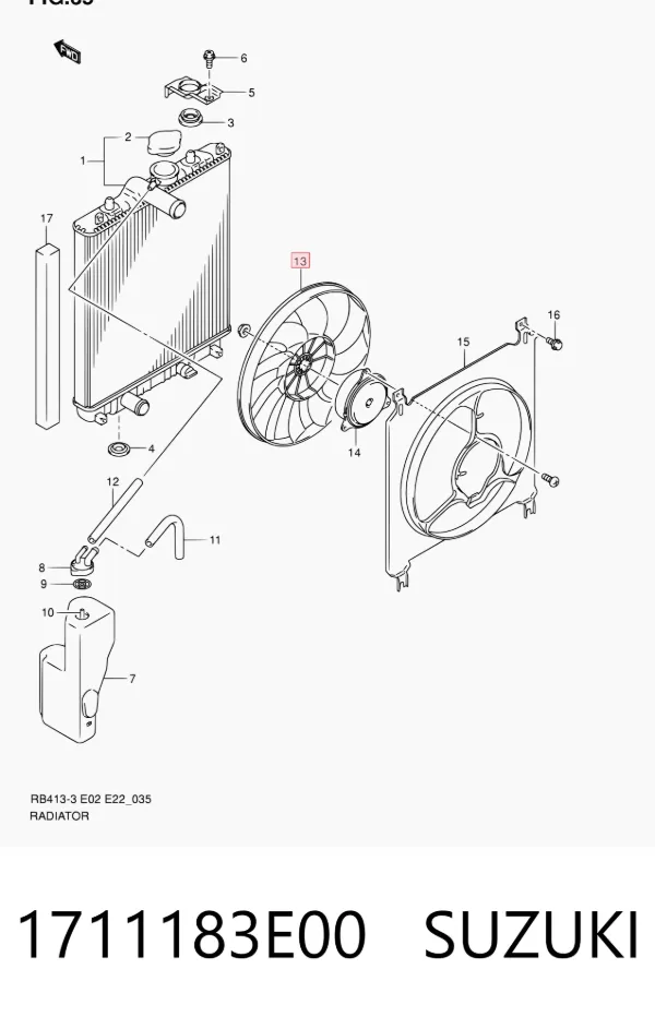 Ventilador de radiador 1711183E00 Suzuki