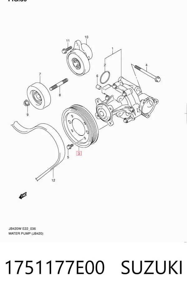 Polea de bomba de agua 1751177E00 Suzuki