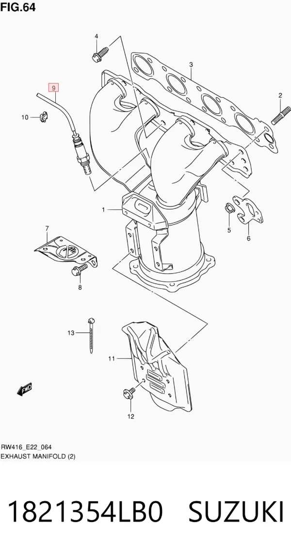 Sonda lambda de oxígeno posterior al catalizador 1821354LB0 Suzuki