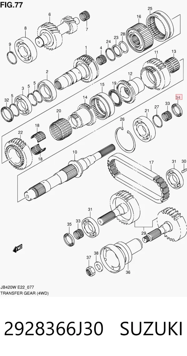Retén de salida trasero de la caja de transferencia 2928366J30 Suzuki