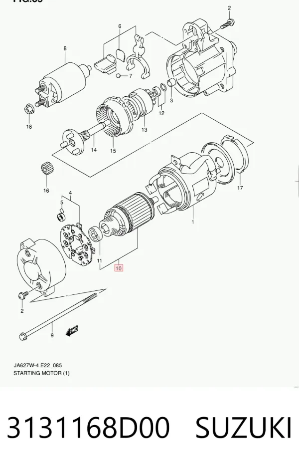 Inducido del motor de arranque 3131168D00 Suzuki