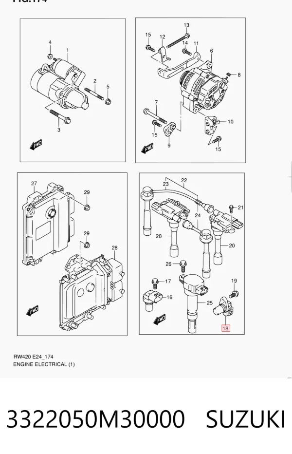 Sensor de árbol de levas 3322050M30000 Suzuki