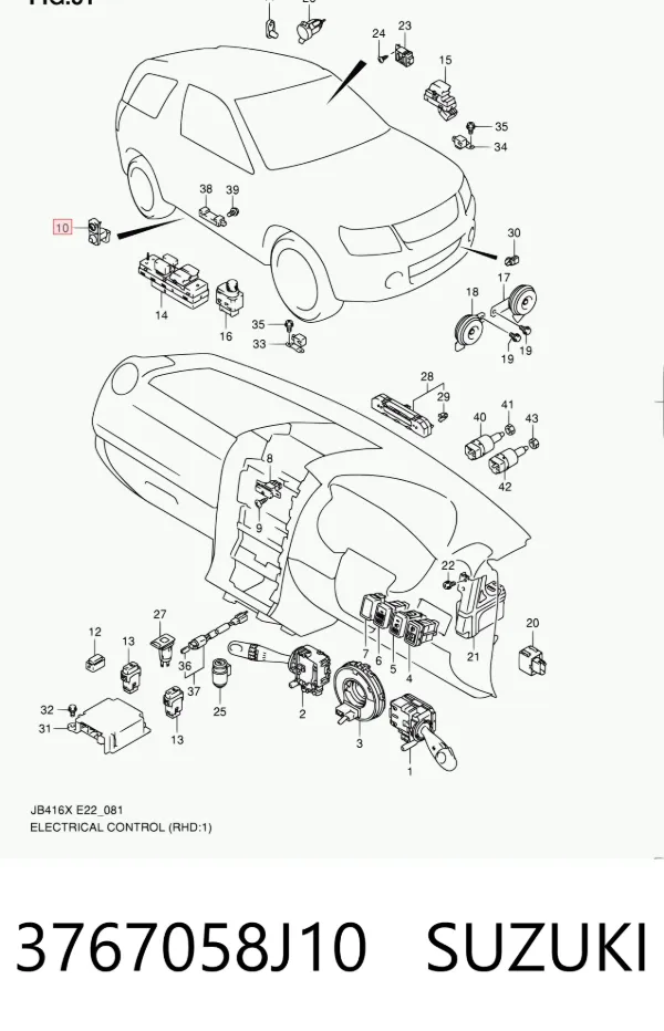 Sensor, interruptor, contacto de puerta  3767058J10 Suzuki