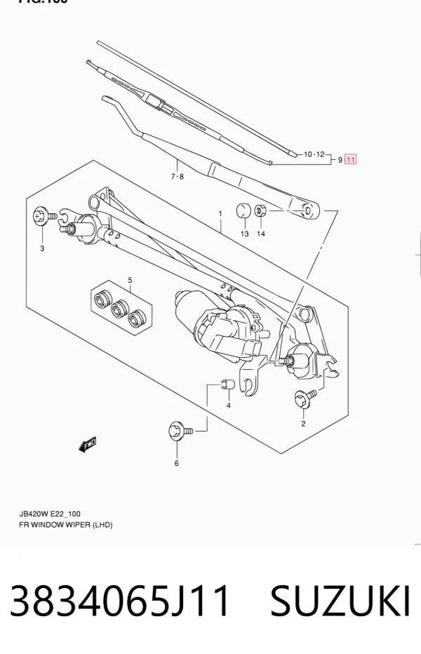 Escobilla del limpiaparabrisas del lado del pasajero 3834065J11 Suzuki