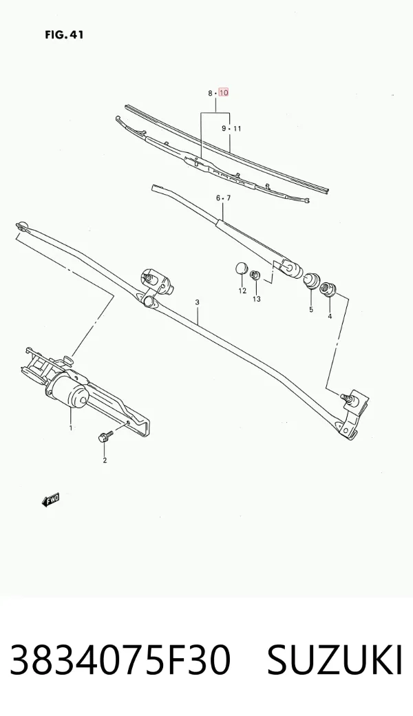 Escobilla del limpiaparabrisas del lado del pasajero 3834075F30 Suzuki