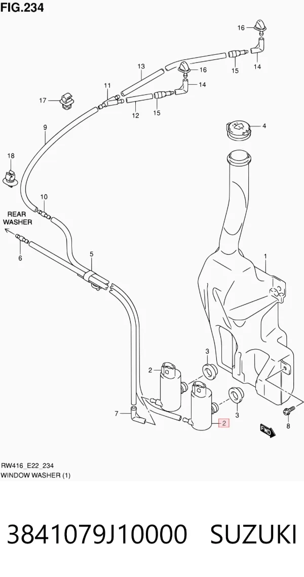 Bomba-motor de limpiaparabrisas delantero/trasero 3841079J10000 Suzuki