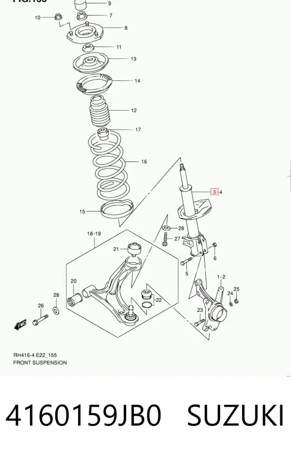 Amortiguador delantero derecho 4160159JB0 Suzuki