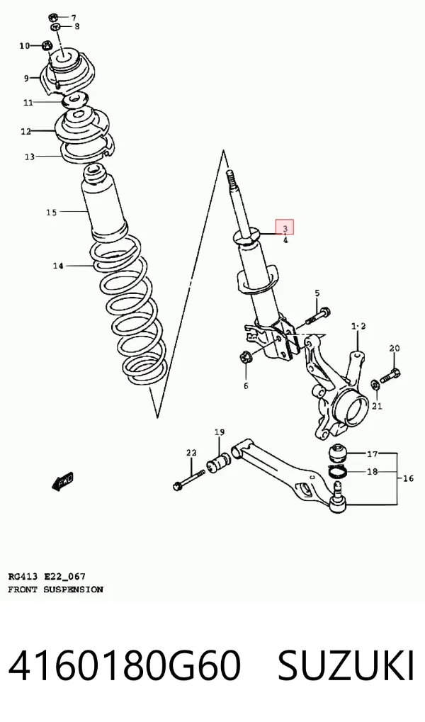Amortiguador delantero derecho 4160180G60 Suzuki