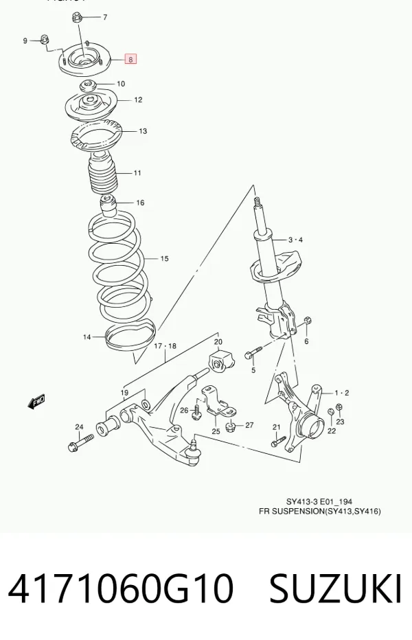 Soporte del amortiguador delantero 4171060G10 Suzuki