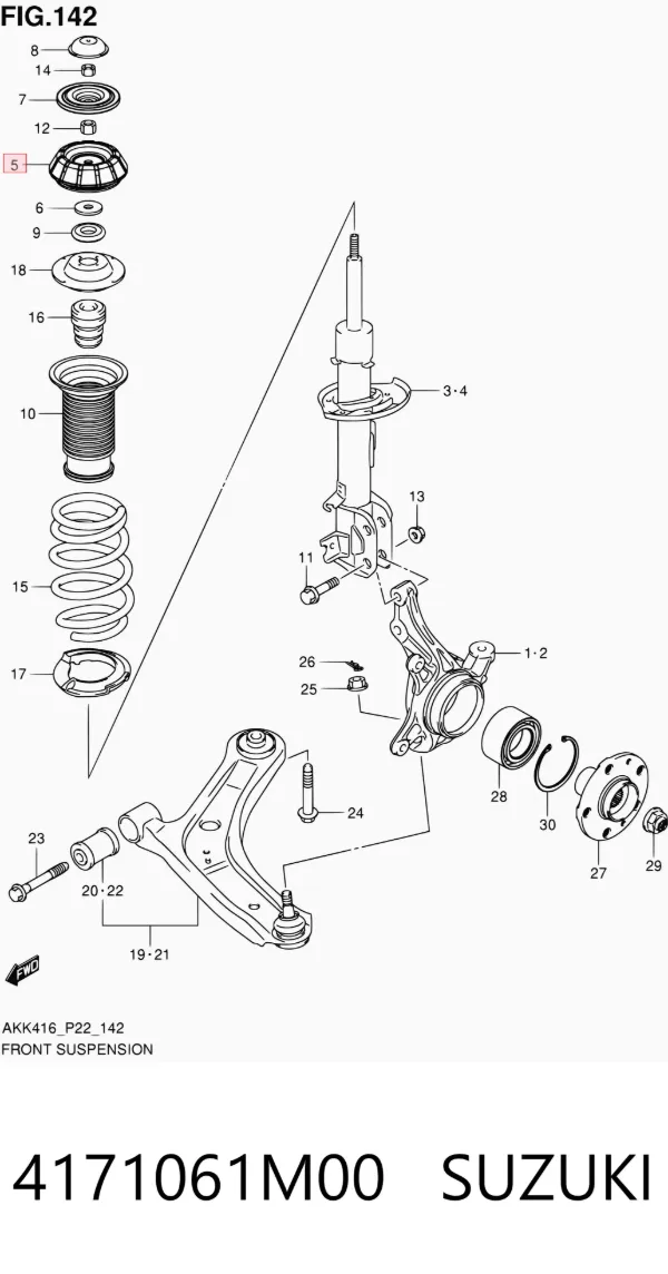 Soporte del amortiguador delantero 4171061M00 Suzuki