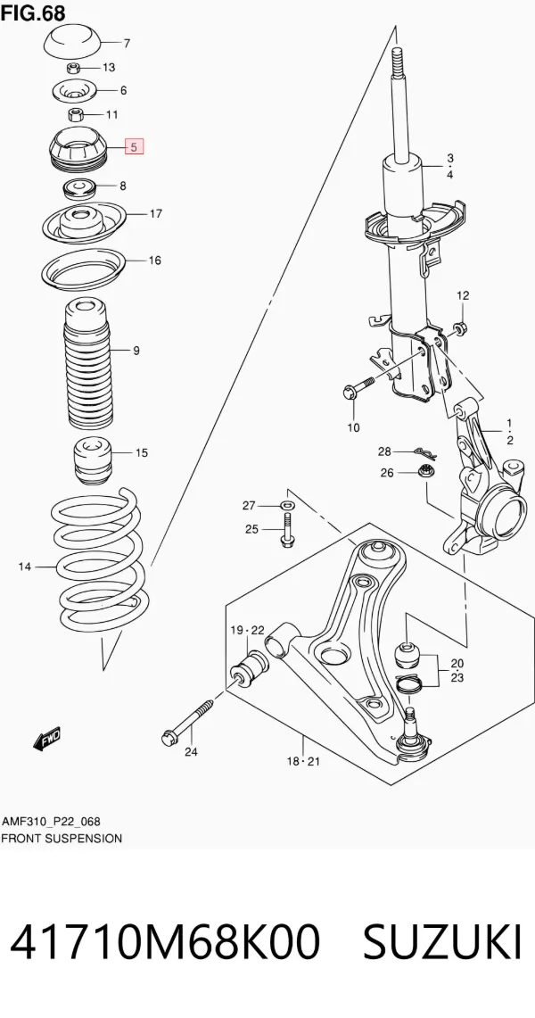 Soporte del amortiguador delantero 41710M68K00 Suzuki
