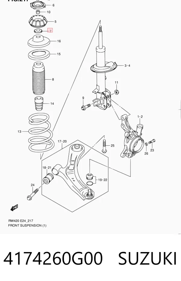 Rodamiento de soporte del amortiguador delantero 4174260G00 Suzuki