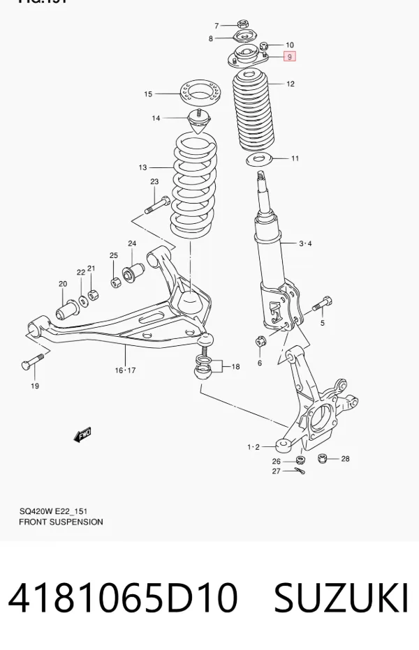 Soporte del amortiguador delantero 4181065D10 Suzuki