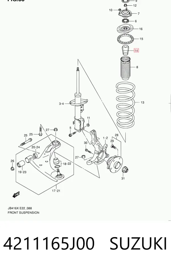 Tope de amortiguador delantero 4211165J00 Suzuki