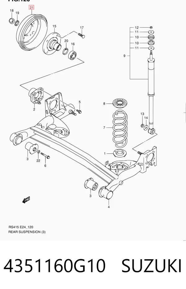 Tambor de freno trasero 4351160G10 Suzuki
