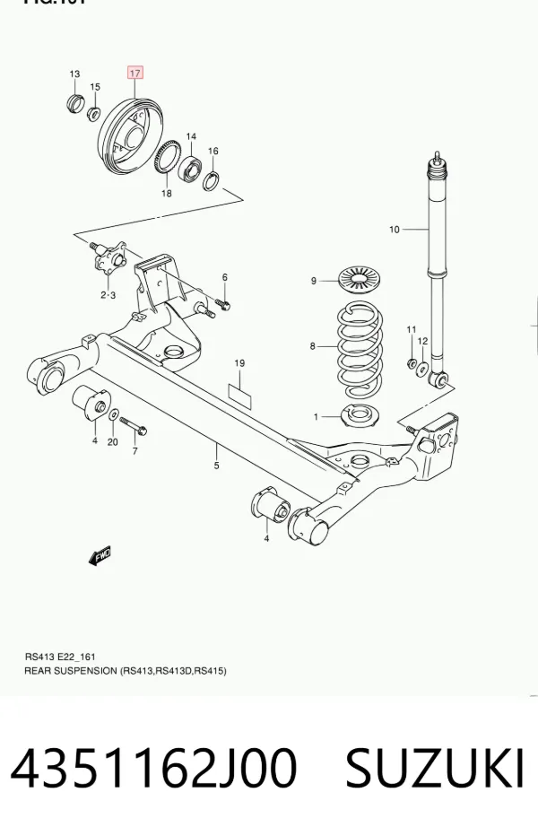 Tambor de freno trasero 4351162J00 Suzuki