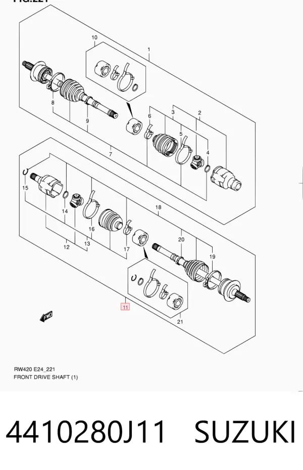 Semieje delantero izquierdo 4410280J11 Suzuki