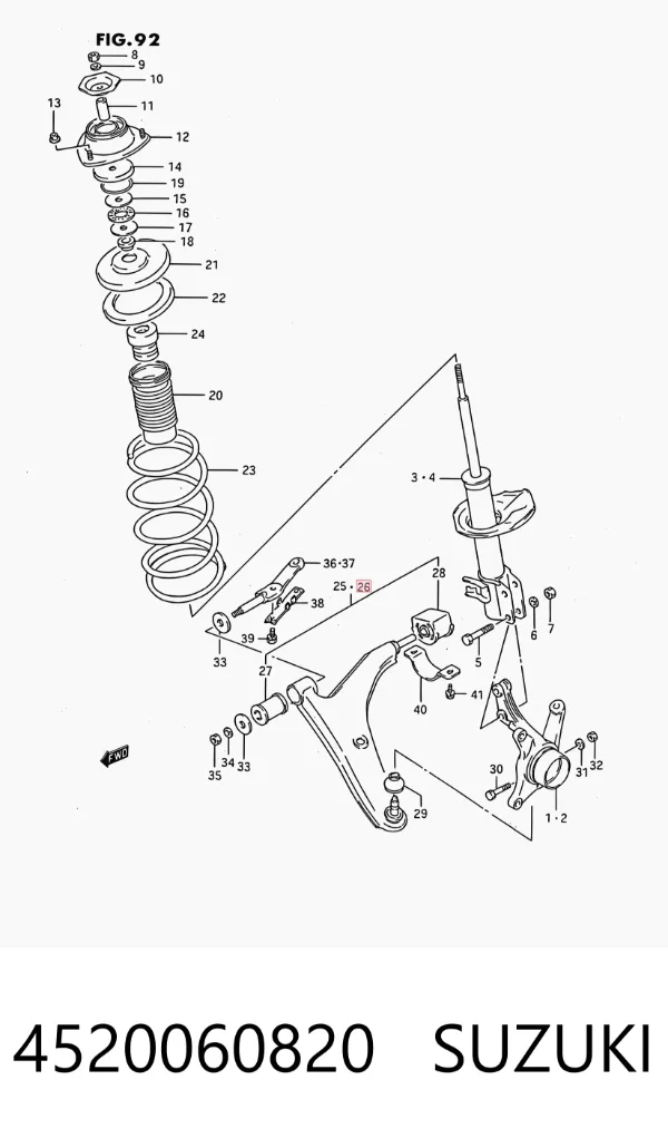 Brazo inferior izquierdo de la suspensión delantera 4520060820 Suzuki