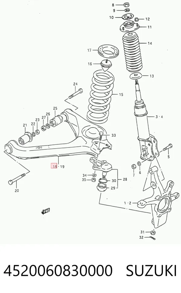 Brazo inferior derecho de la suspensión delantera 4520060830000 Suzuki