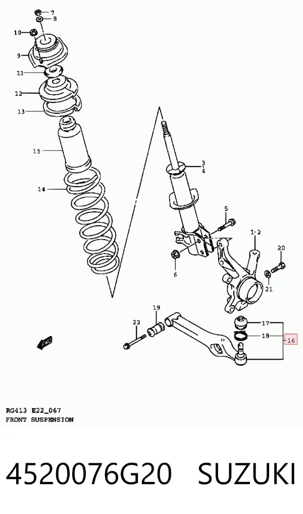 Brazo inferior izquierdo/derecho de suspensión delantera 4520076G20 Suzuki