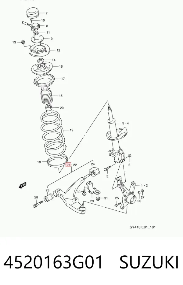 Brazo inferior derecho de la suspensión delantera 4520163G01 Suzuki