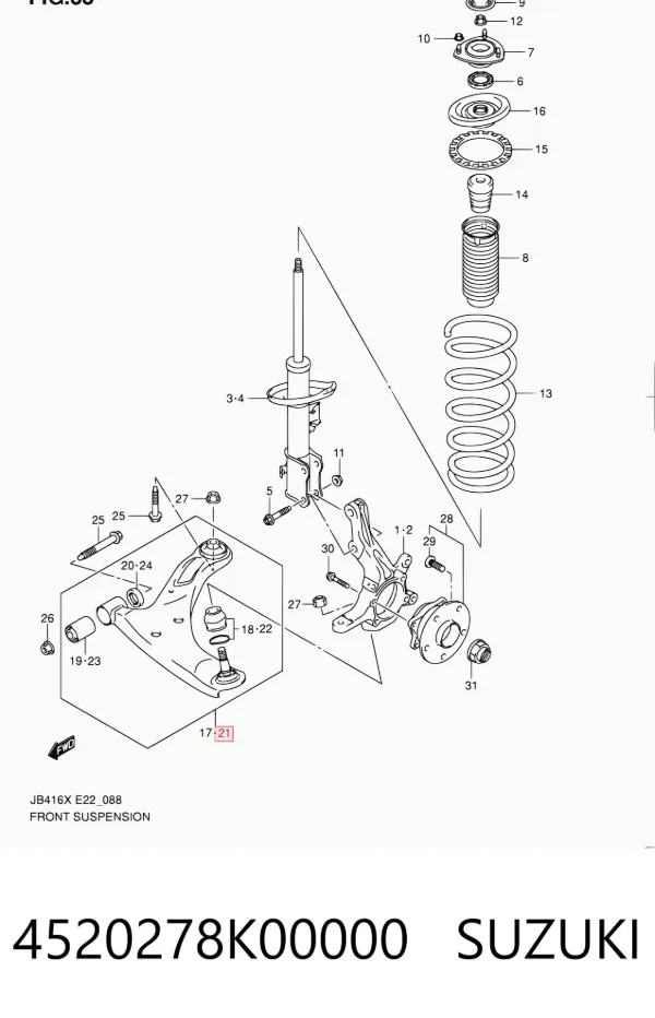 Brazo inferior izquierdo de la suspensión delantera 4520278K00000 Suzuki