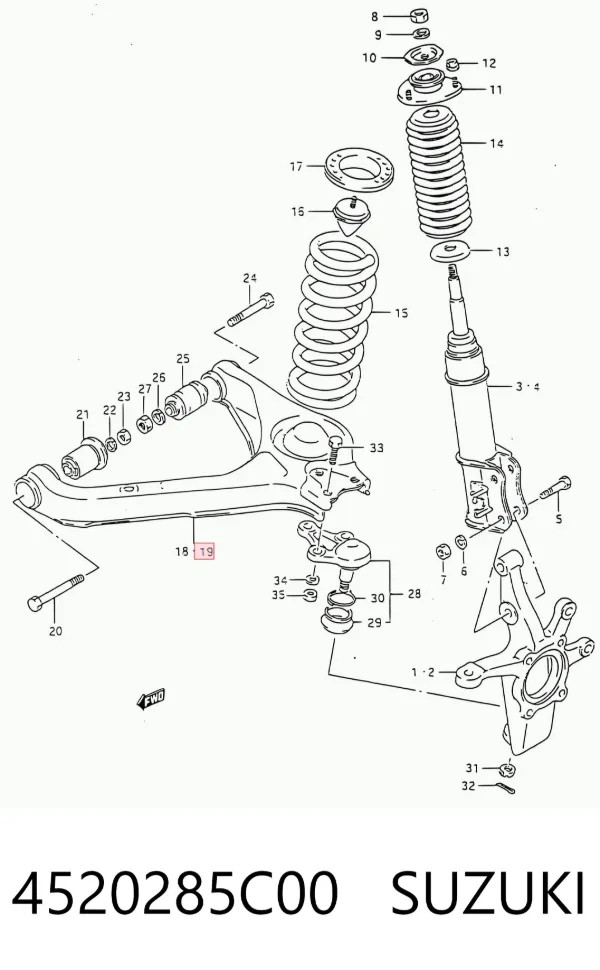 Brazo inferior izquierdo de la suspensión delantera 4520285C00 Suzuki