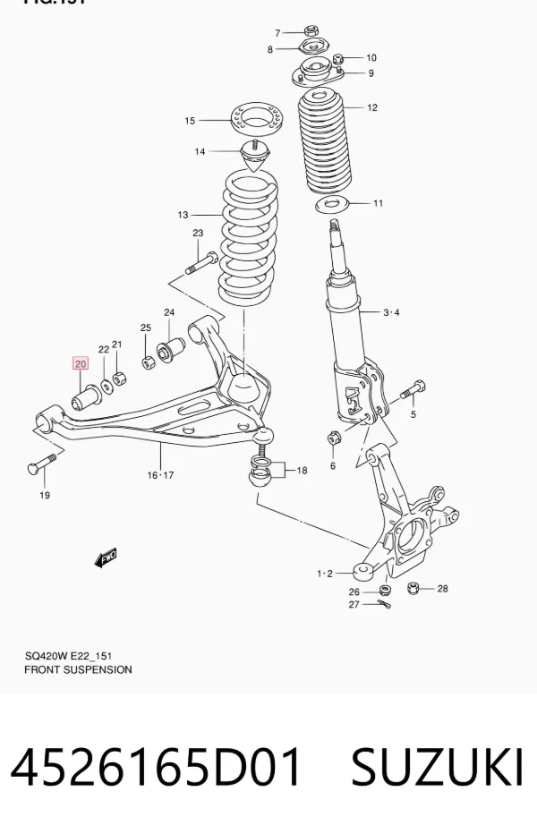Silentblock del brazo de suspensión 4526165D01 Suzuki