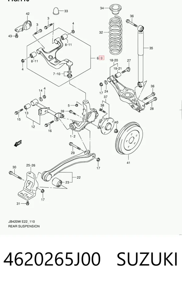 Brazo superior izquierdo de la suspensión trasera 4620265J00 Suzuki