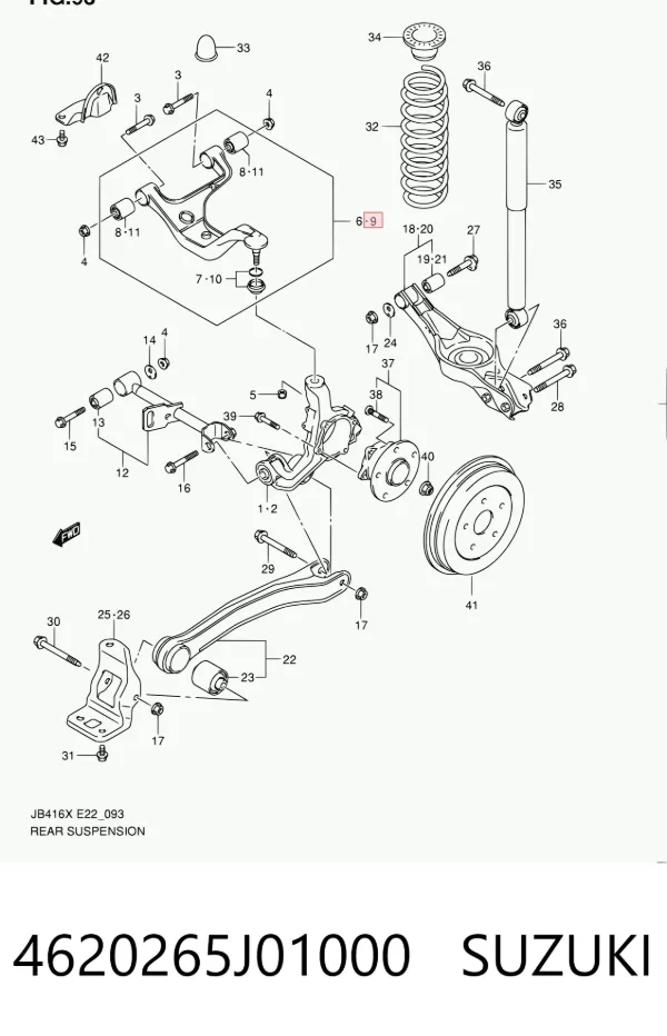 Brazo superior izquierdo de la suspensión trasera 4620265J01000 Suzuki