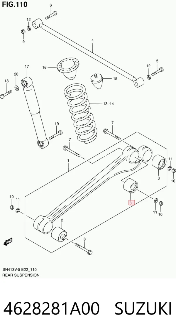 Buje del brazo inferior trasero 4628281A00 Suzuki