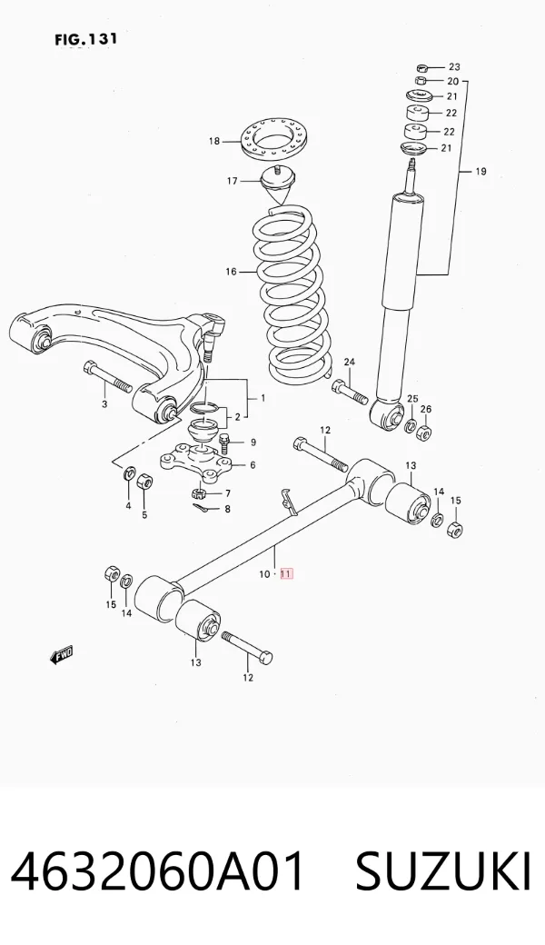 Brazo longitudinal superior izquierdo de la suspensión trasera 4632060A01 Suzuki