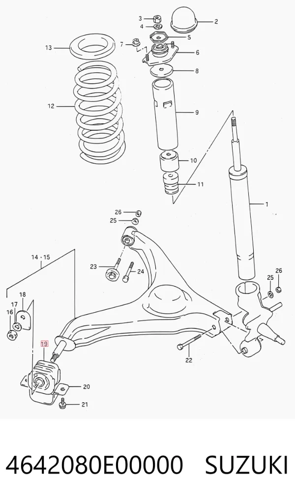 Buje delantero del brazo trasero 4642080E00000 Suzuki