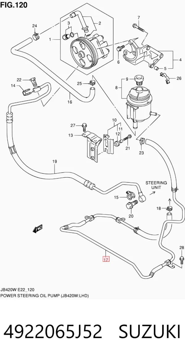 Manguera de baja presión de dirección asistida, de la cremallera al depósito 4922065J52 Suzuki