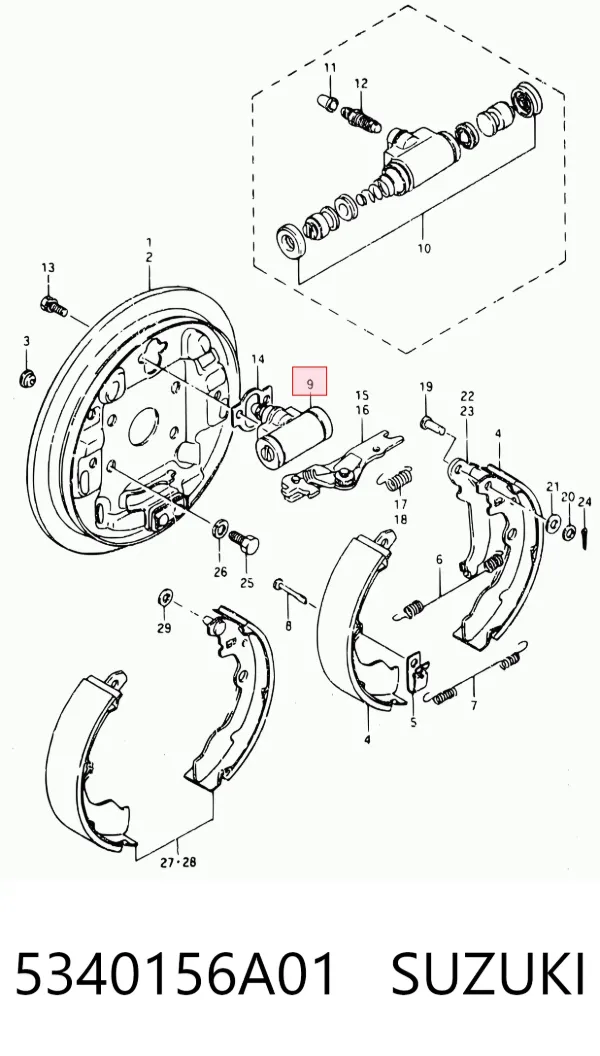 Cilindro de freno de rueda trasera 5340156A01 Suzuki