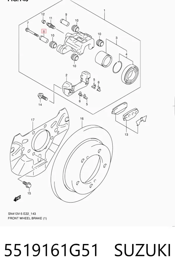 Guía de la pinza de freno delantera 5519161G51 Suzuki