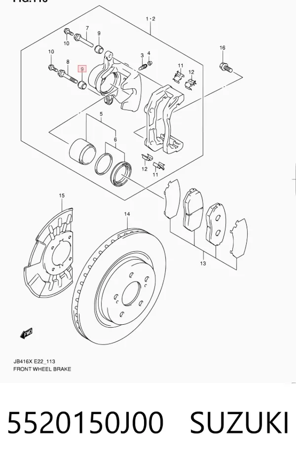 Fuelle de guía de pinza de freno delantero 5520150J00 Suzuki