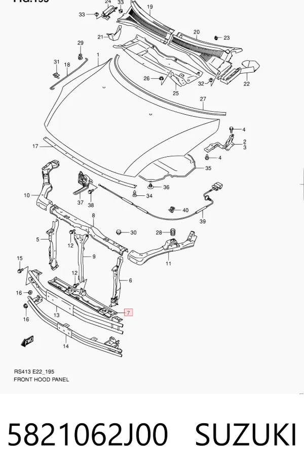 Soporte inferior del radiador (panel de montaje de faros) 5821062J00 Suzuki